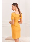 Elegant dress with a Carmen neckline, mustard 0484 - Online store - Boutique